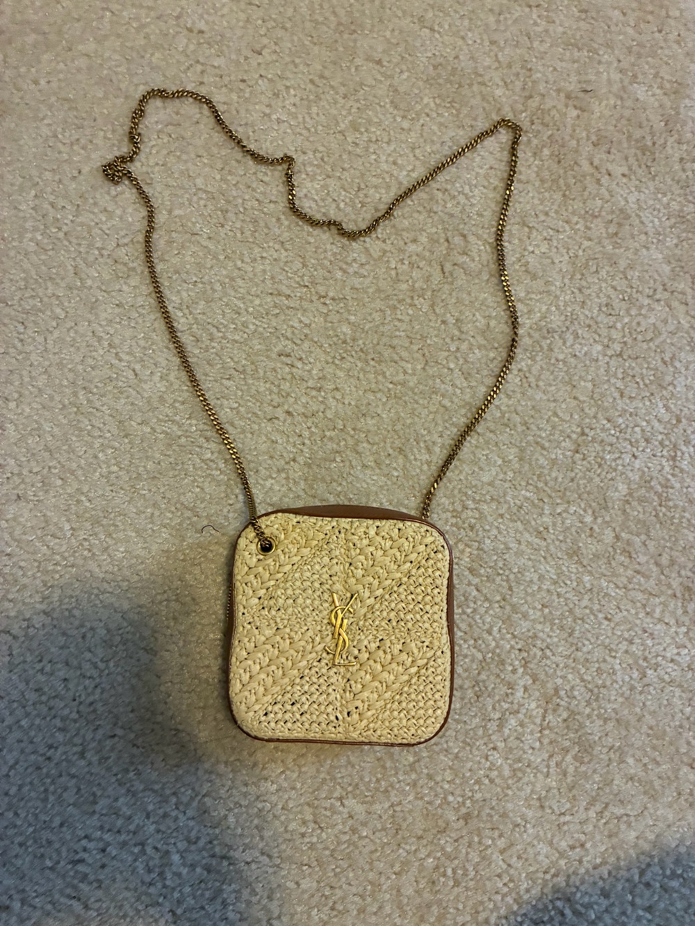 Yves Saint Laurent Natural Straw Crossbody with Gold Chain